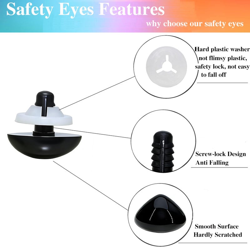 BESTCYC 1 Box(50PCS) 19.5mm Black Plastic D-Type Animal Safety Nose with Washers for Bear, Doll, Puppet, Plush Animal and Craft - Image 3